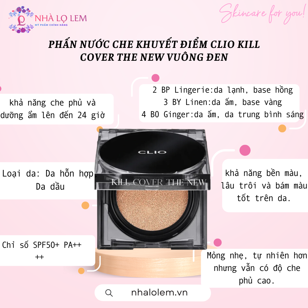 PHẤN NƯỚC CHE KHUYẾT ĐIỂM CLIO KILL COVER THE NEW VUÔNG ĐEN