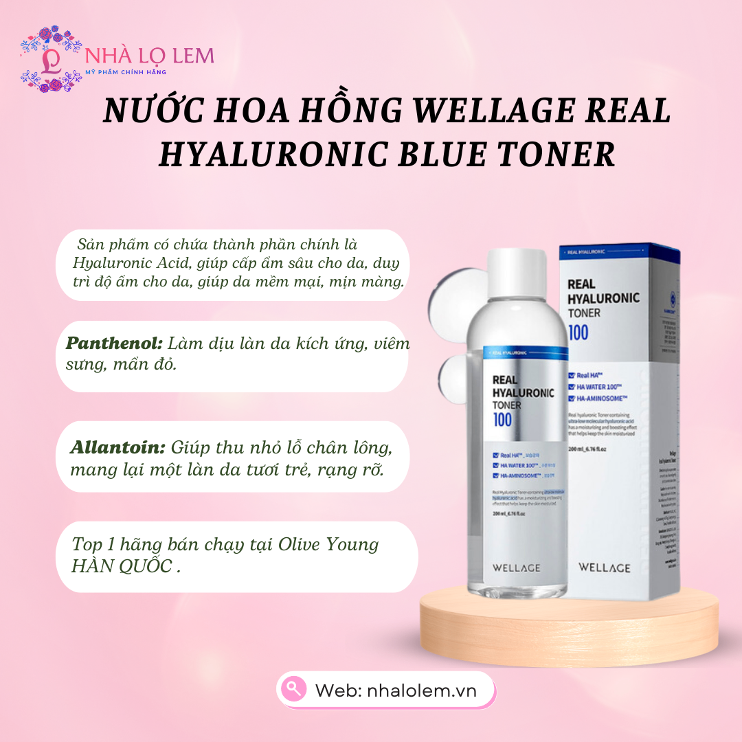 Nước hoa hồng WELLAGE 200ml - Hyaluronic (xanh dương)