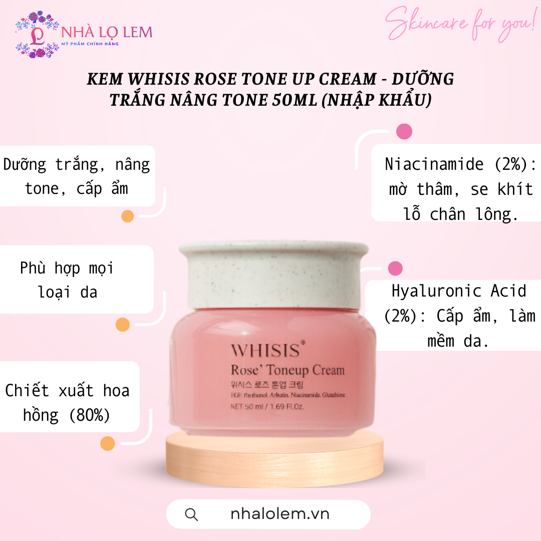 KEM WHISIS ROSE TONE UP CREAM - DƯỠNG TRẮNG NÂNG TONE 50ML (nhập khẩu)