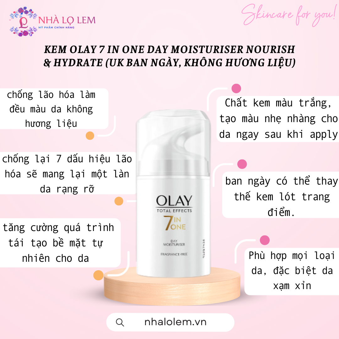 KEM OLAY 7 IN ONE DAY MOISTURISER NOURISH & HYDRATE  (UK , KHÔNG HƯƠNG LIỆU)