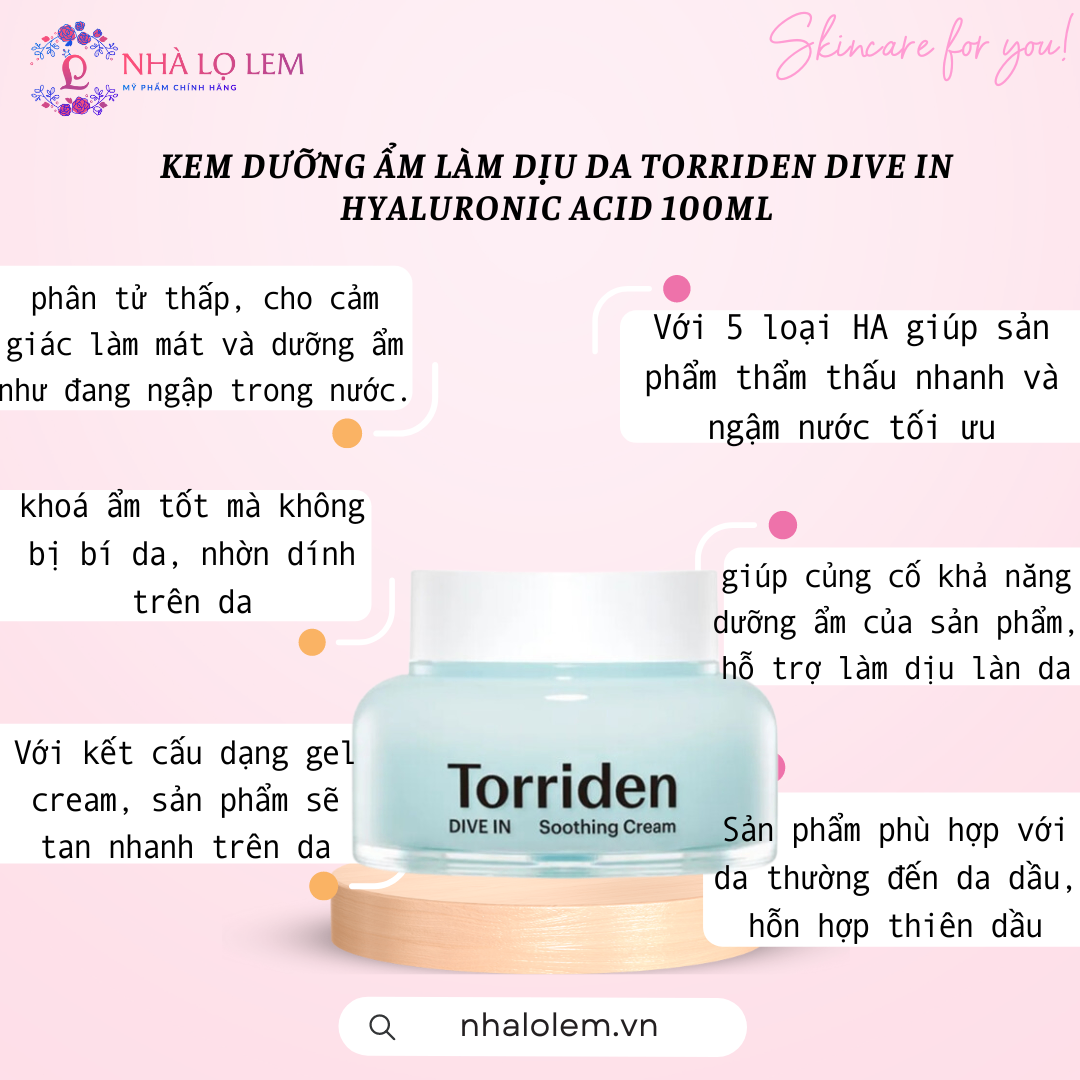 KEM DƯỠNG ẨM LÀM DỊU DA TORRIDEN DIVE IN HYALURONIC ACID 100ML