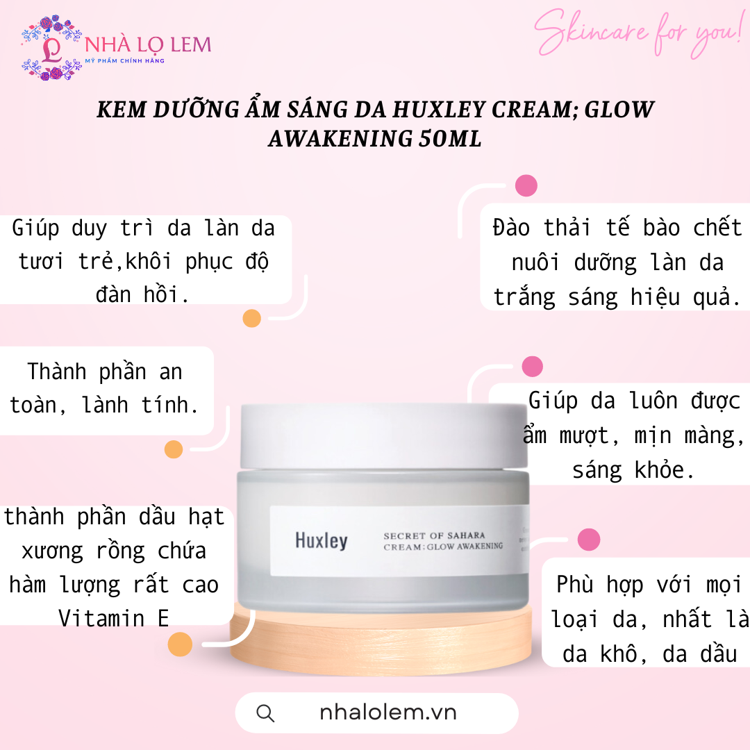 KEM DƯỠNG ẨM SÁNG DA HUXLEY CREAM; GLOW AWAKENING 50ML