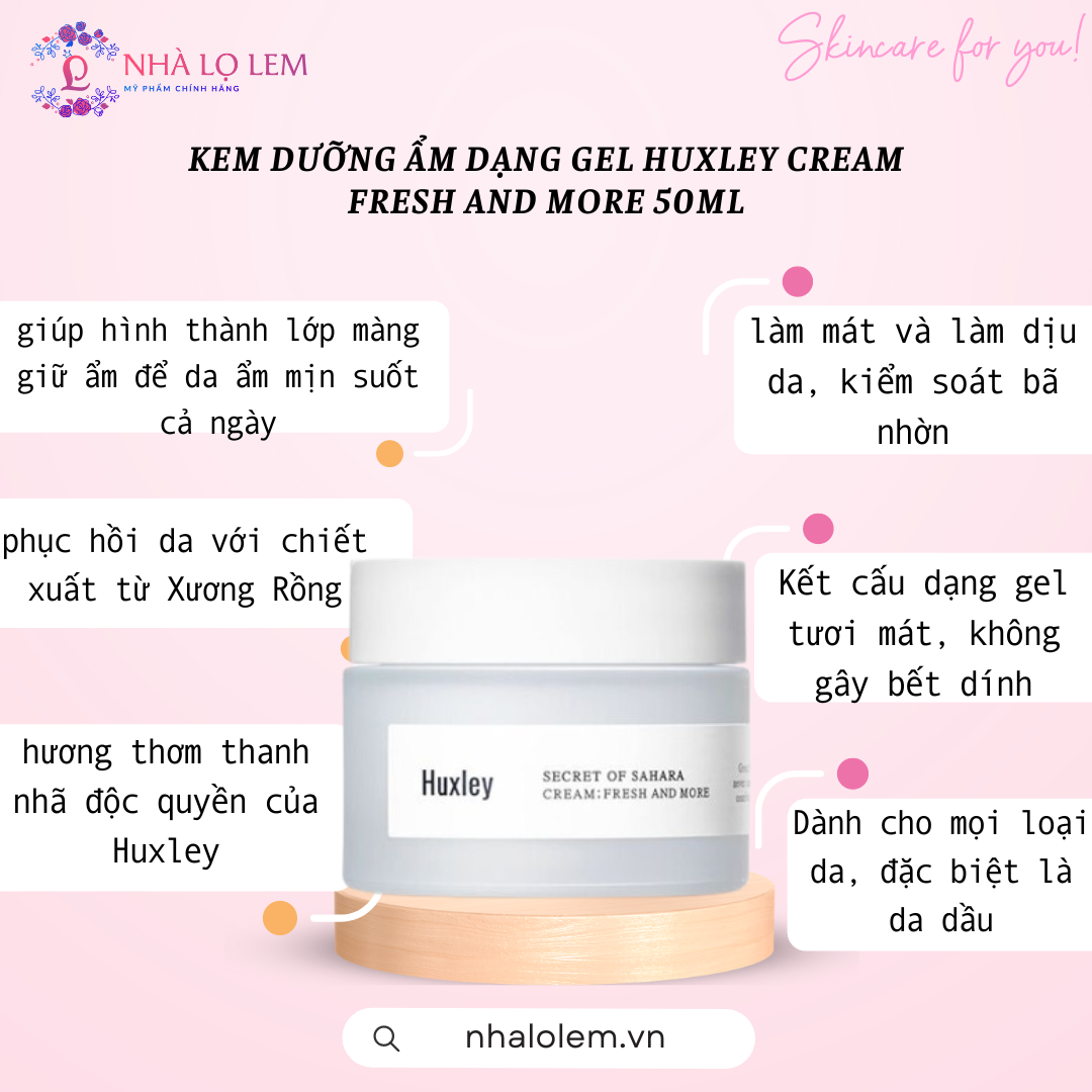 KEM DƯỠNG ẨM DẠNG GEL HUXLEY CREAM FRESH AND MORE 50ML