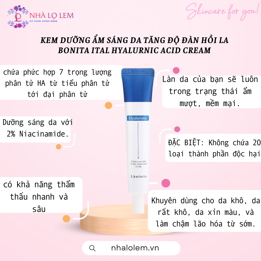 KEM DƯỠNG ẨM SÁNG DA TĂNG ĐỘ ĐÀN HỒI LA BONITA ITAL HYALURNIC ACID CREAM