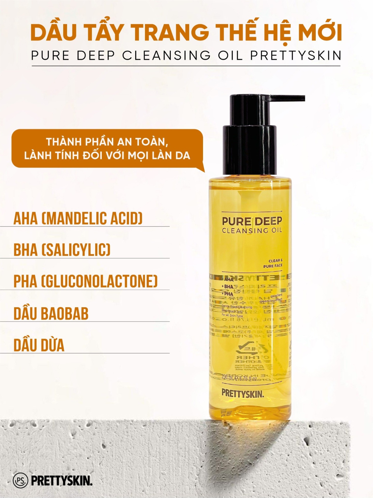 Dầu tẩy trang PRETTYSKIN - AHA/BHA/PHA