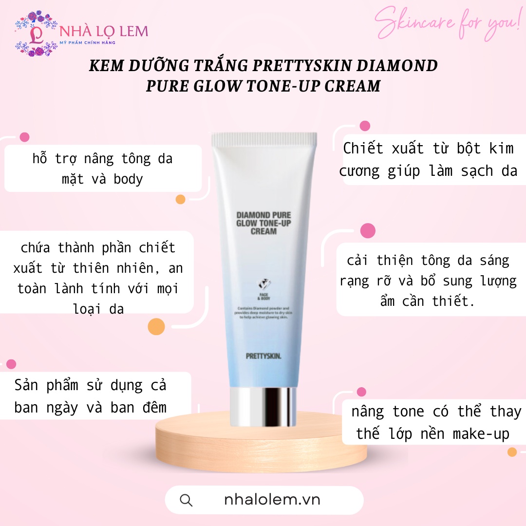 Kem dưỡng trắng PRETTYSKIN Diamond Pure Glow Tone Up