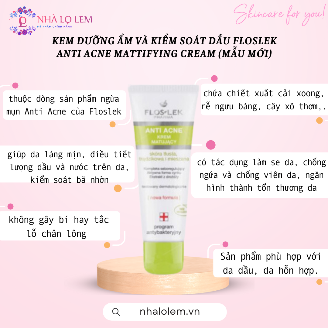 Kem Dưỡng Ẩm Và Kiểm Soát Dầu Floslek Anti Acne Mattifying Cream (mẫu mới)