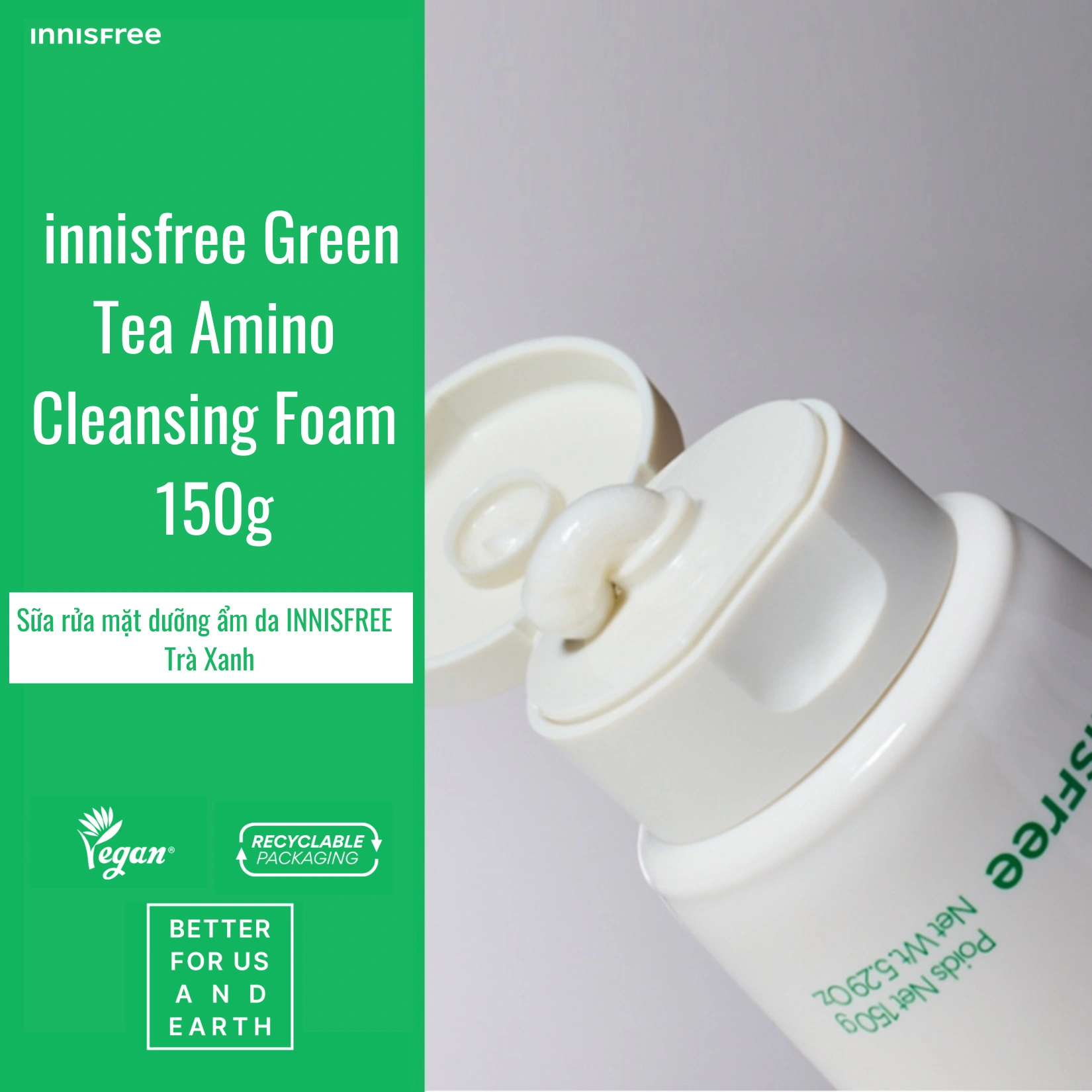 Sữa rửa mặt INNISFREE Green Tea 150g (nhập khẩu)