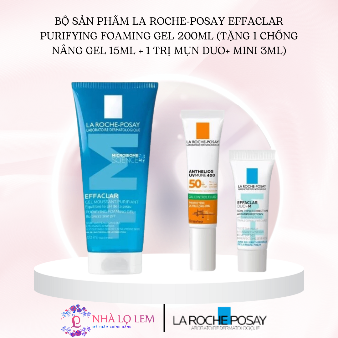 BỘ SẢN PHẨM LA ROCHE-POSAY EFFACLAR PURIFYING FOAMING GEL 200ML (tặng 1 chống nắng gel 15ml + 1 trị mụn duo+ mini 3ml)