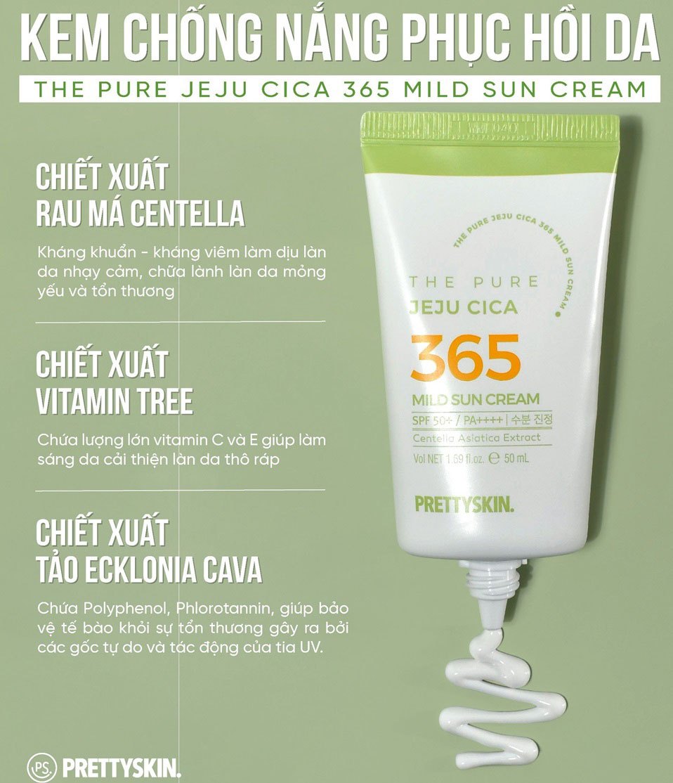 Kem chống nắng PRETTYSKIN The Pure Jeju Cica 365 Mild