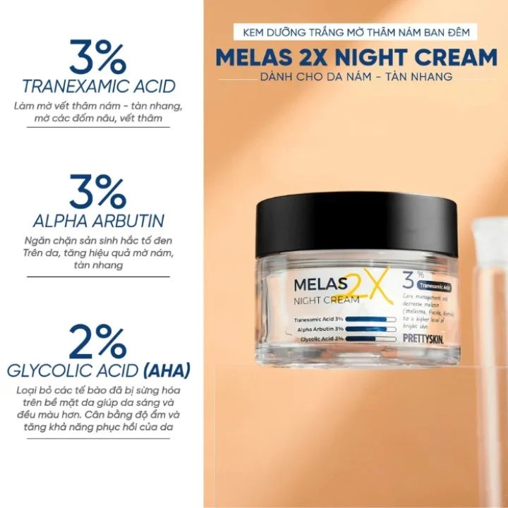 Kem dưỡng PRETTYSKIN MELAS 2X 50ml - Night Cream (dạng hũ)