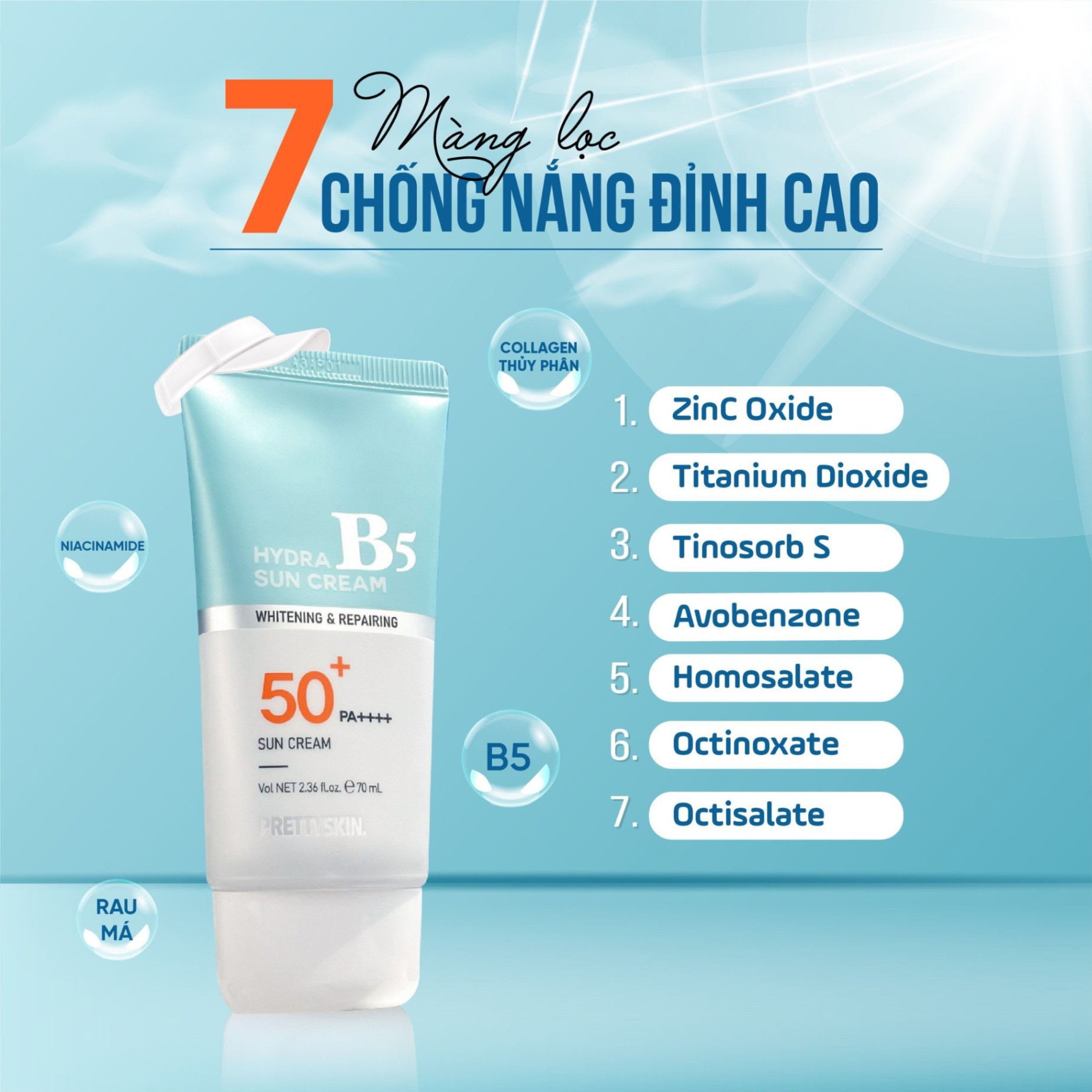 Kem chống nắng PRETTYSKIN HYDRA B5 - Xanh Nhạt