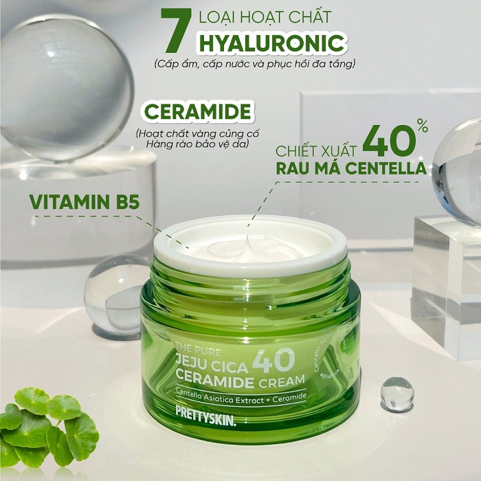 Kem dưỡng PRETTYSKIN The Pure Jeju Cica 40 Ceramide