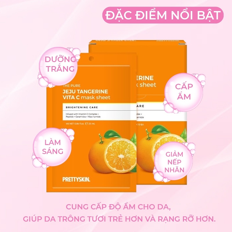 Mặt nạ PRETTYSKIN - VITA C (hộp 10 miếng)