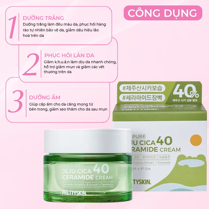 Kem dưỡng PRETTYSKIN The Pure Jeju Cica 40 Ceramide