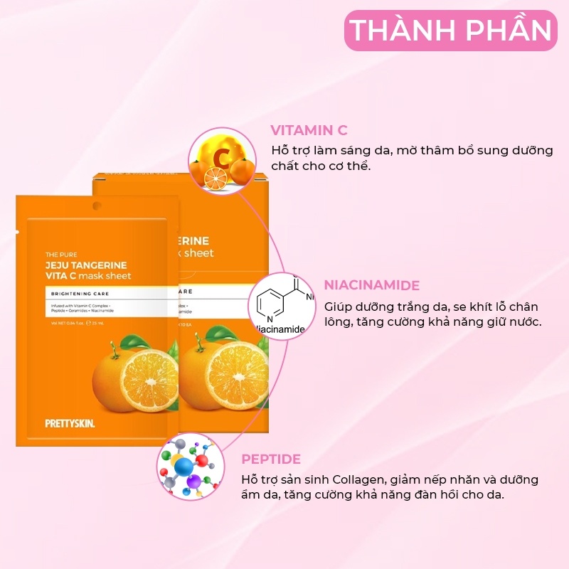 Mặt nạ PRETTYSKIN - VITA C (hộp 10 miếng)