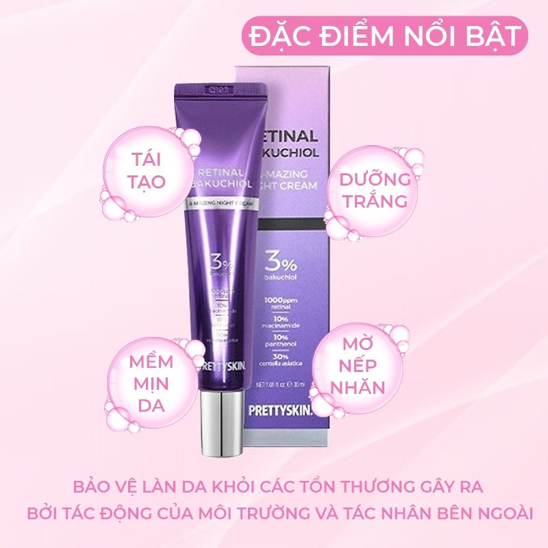 KEM DƯỠNG PRETTYSKIN RETINAL BAKUCHIOL A-MAZING NIGHT CREAM TÁI TẠO PHỤC HỒI TRẺ HÓA LÀN DA