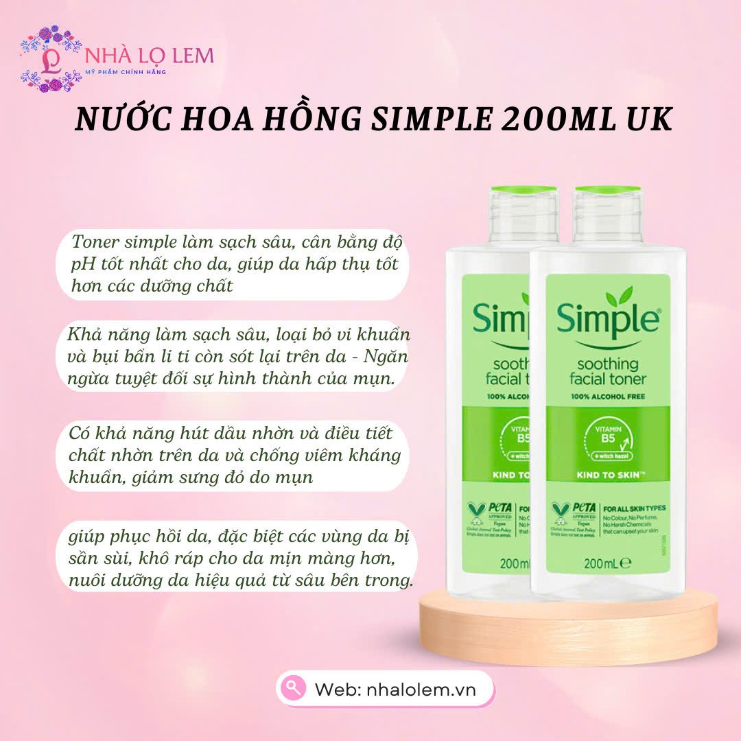 Nước hoa hồng simple 200ml UK