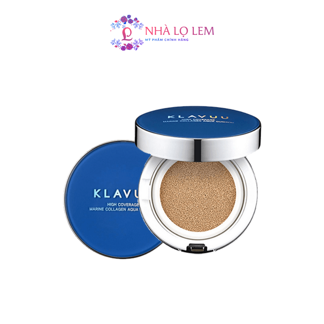 Phấn Nước Klavuu Blue Pearlsation High Coverage Marine Collagen Aqua Cushion Xanh Da Thường, Khô