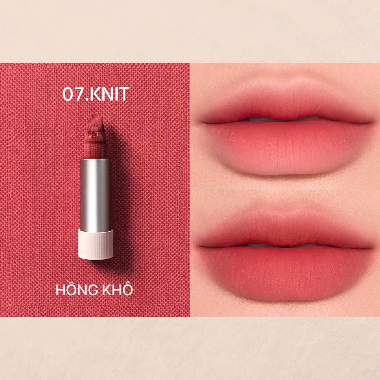 Son Thỏi Mềm Môi 3Ce Cashmere Hug Lipstick #07 Knit
