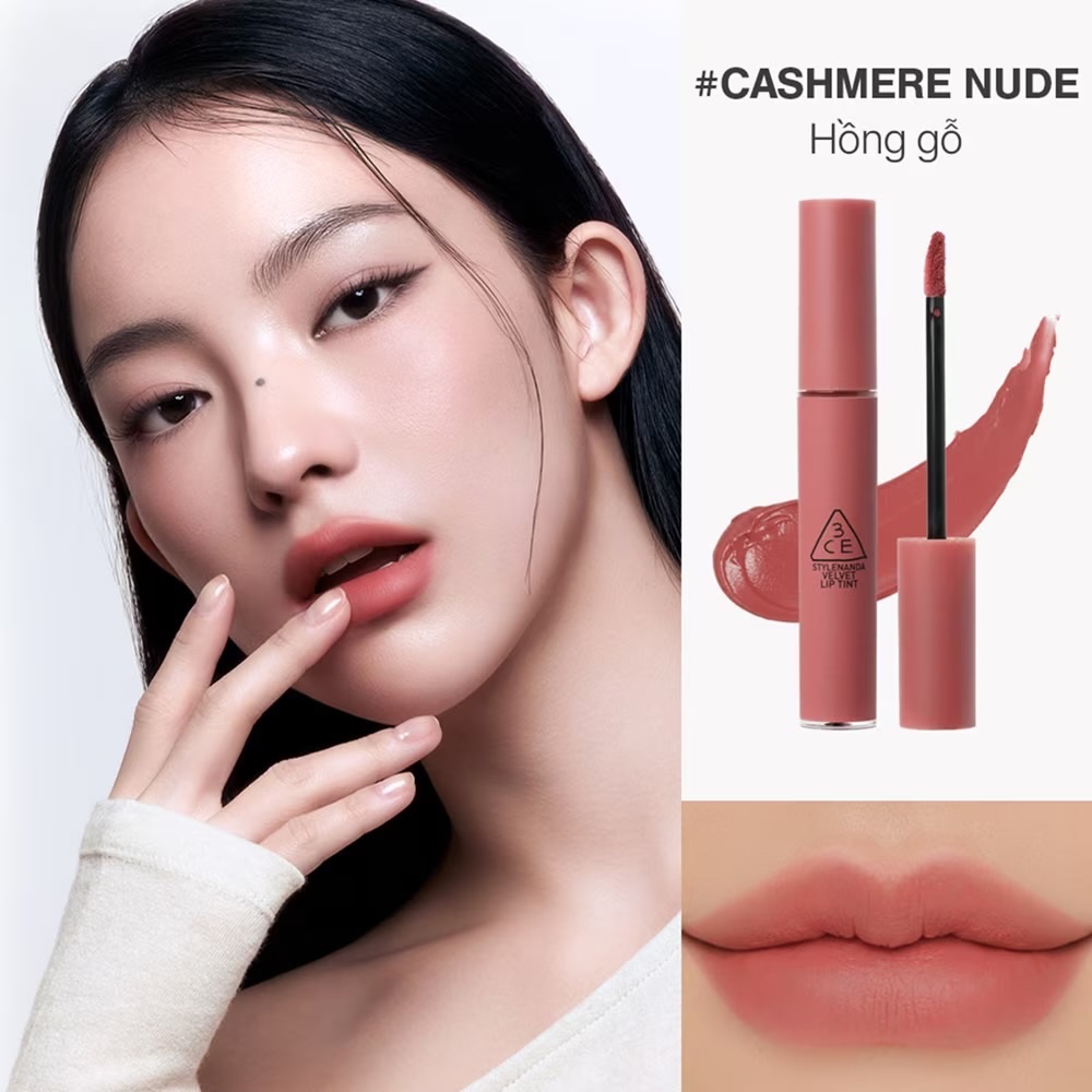 Son Kem lì 3CE Velvet Lip Tint #Cashmere Nude- màu hồng ghỗ