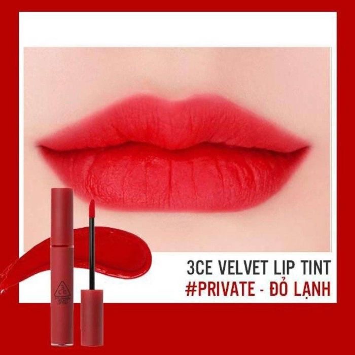 Son Kem Lì 3Ce Velvet Lip Tint Mịn Như Nhung #Private - Màu Đỏ Lạnh