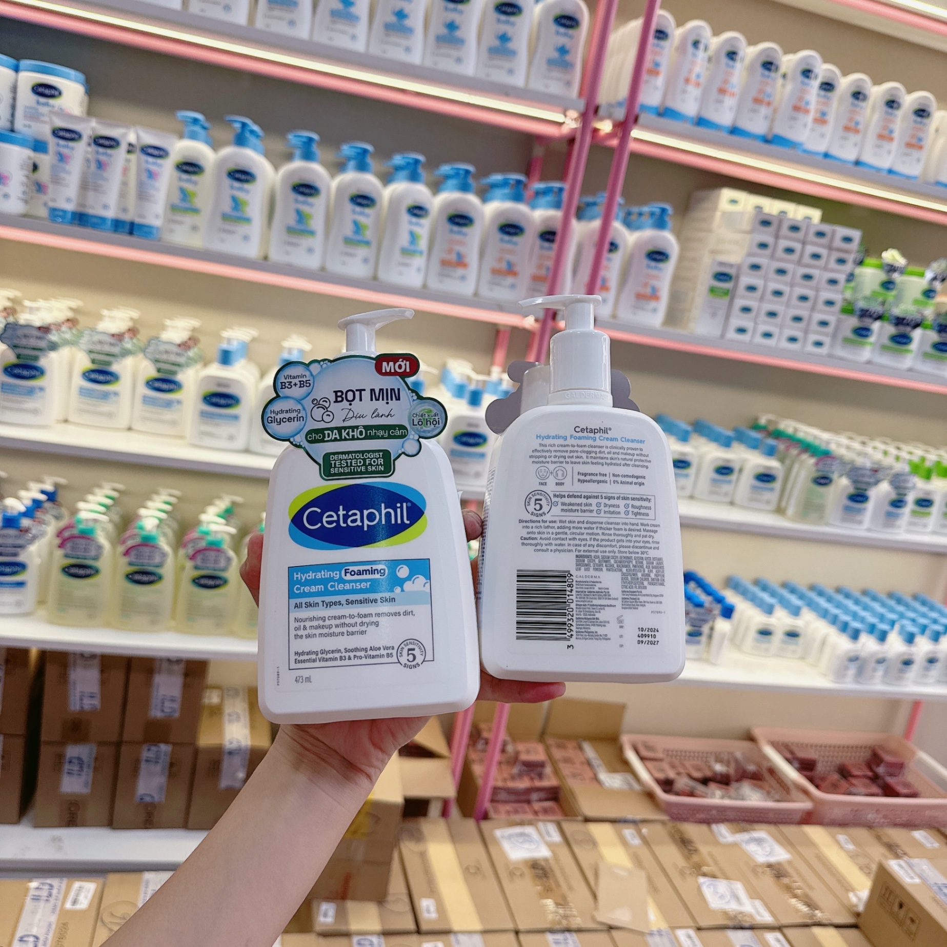 Sữa rửa mặt tạo bọt mịn dịu lành CETAPHIL HYDRATING FOAMING CREAM CLEANSER cho da thường đến da khô da nhạy cảm 473ml