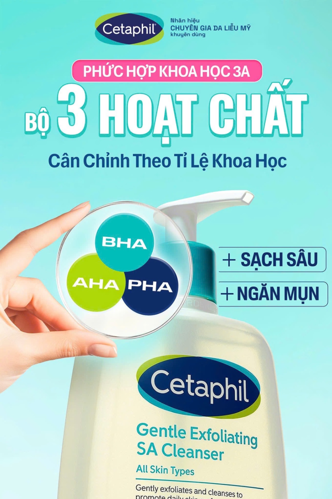Gel rửa mặt CETAPHIL Gentle Exfoliating SA Cleanser All Skin Types cho da thiên dầu, dễ mụn, nhạy cảm 473ml