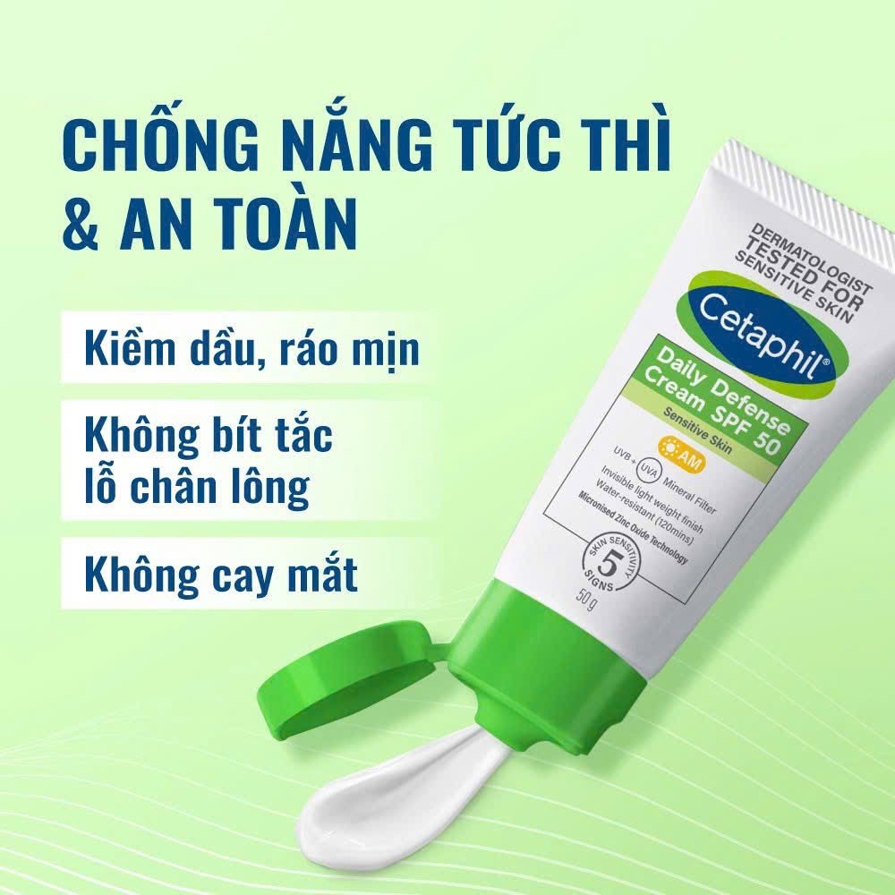 Kem chống nắng dưỡng ẩm 2IN1 cho da thiên dầu nhạy cảm CETAPHIL DAILY DEFENSE CREAM SPF 50 50ml