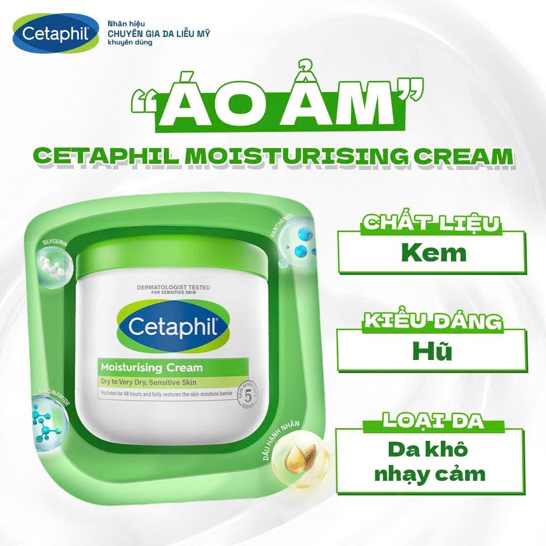 Kem dưỡng ẩm CETAPHIL MOISTURISING CREAM dry to very dry, Sensitive skin cho da khô đến rất khô, nhạy cảm 237ml