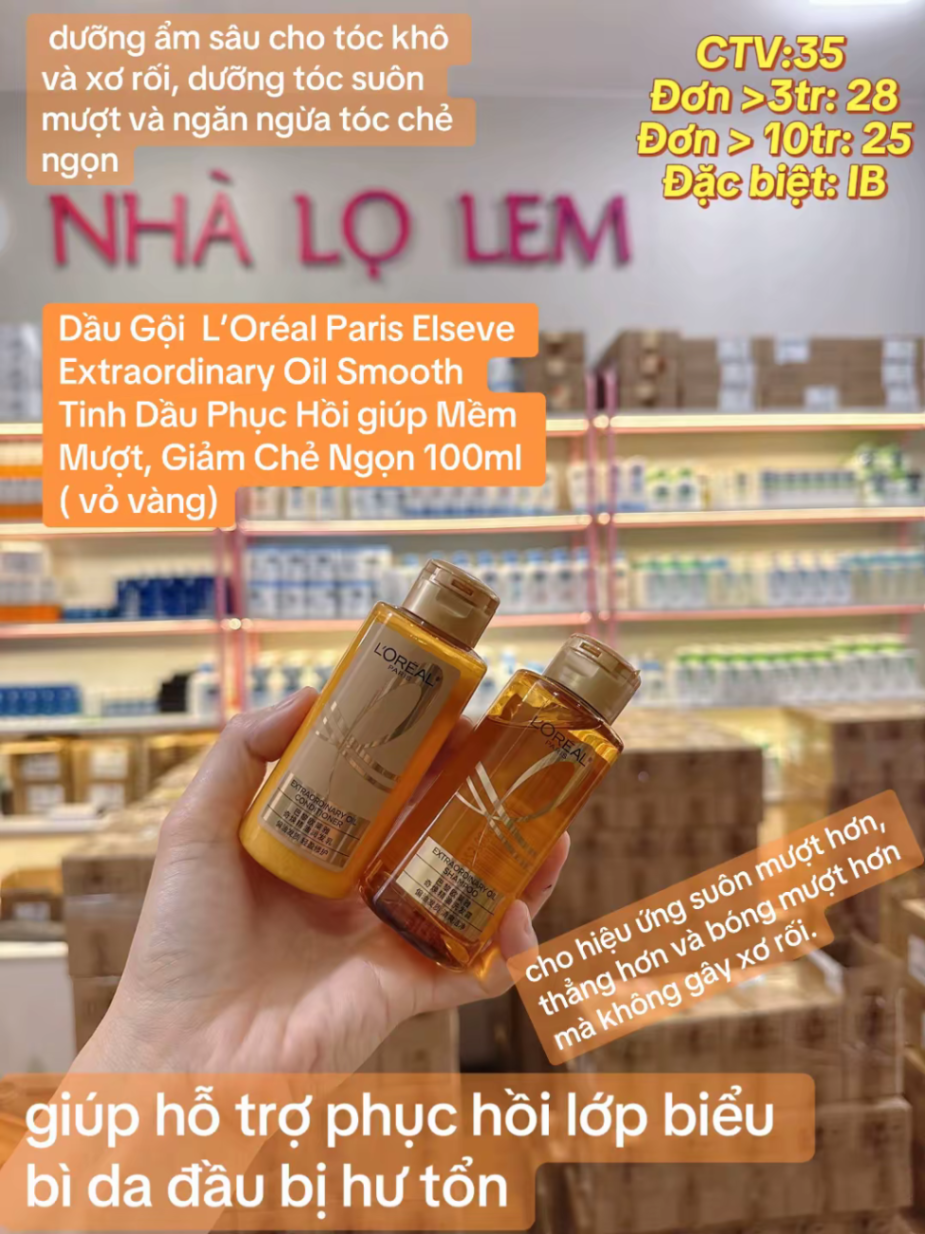 Dầu Xả L'Oréal Paris Elseve Extraordinary Oil Smooth Tinh Dầu Phục Hồi giúp Mềm Mượt, Giảm Chẻ Ngọn 100ml ( vỏ vàng)