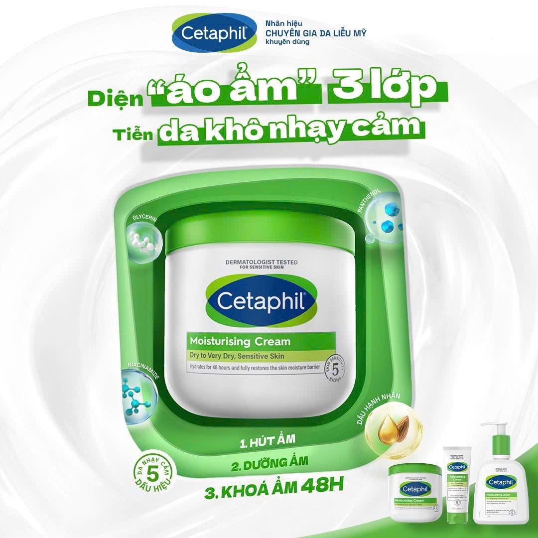 Kem dưỡng ẩm CETAPHIL Moisturising Cream Dry To Very Dry, Sensitive Skin cho da khô đến rất khô, nhạy cảm 453g