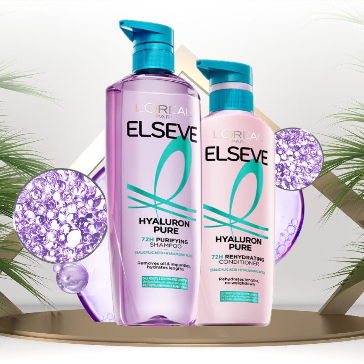 Dầu Gội Giúp Tóc Bồng Bềnh L'oreal Paris Elseve Hyaluron Pure 72h Purifying - 620ml ( Vòi Xanh)