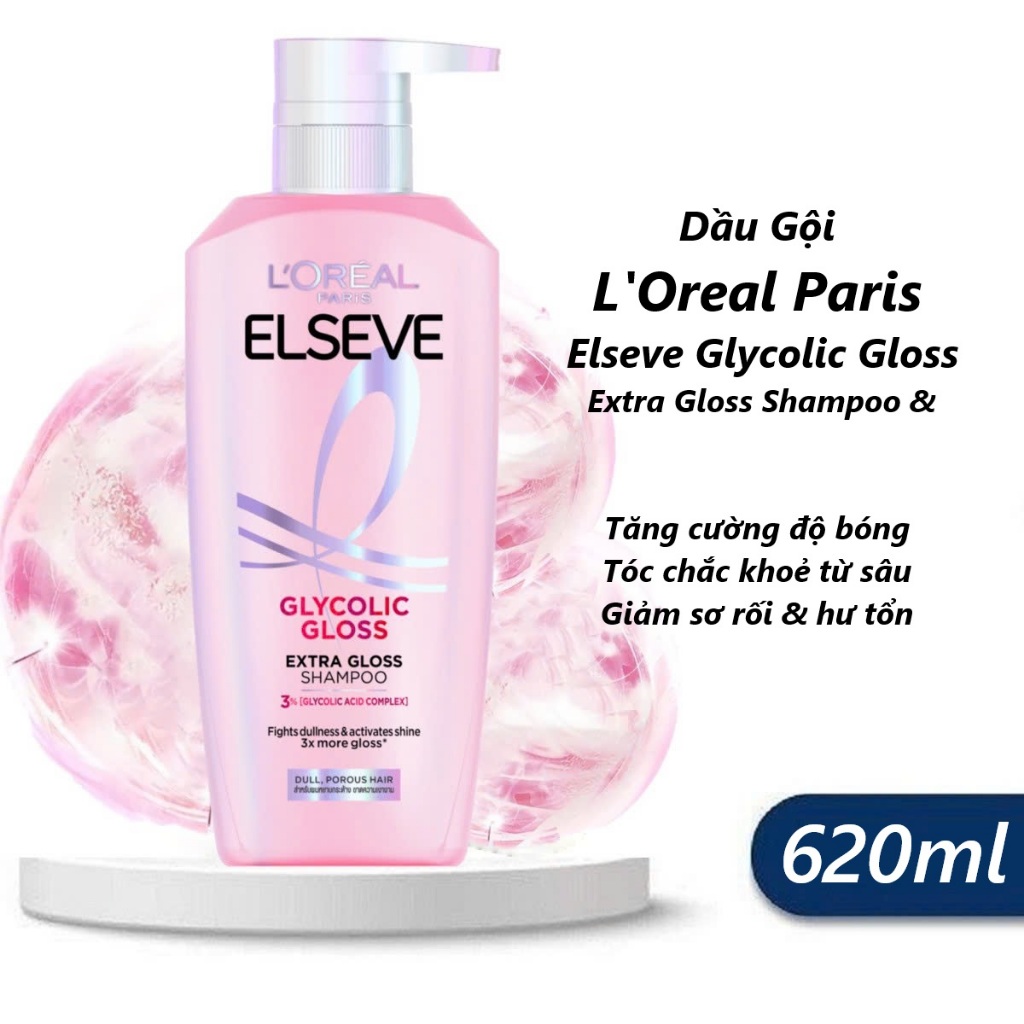 Dầu Gội L'Oreal Paris Elseve Glycolic Gloss Extra Shampo 620ml - Vỏ Hồng