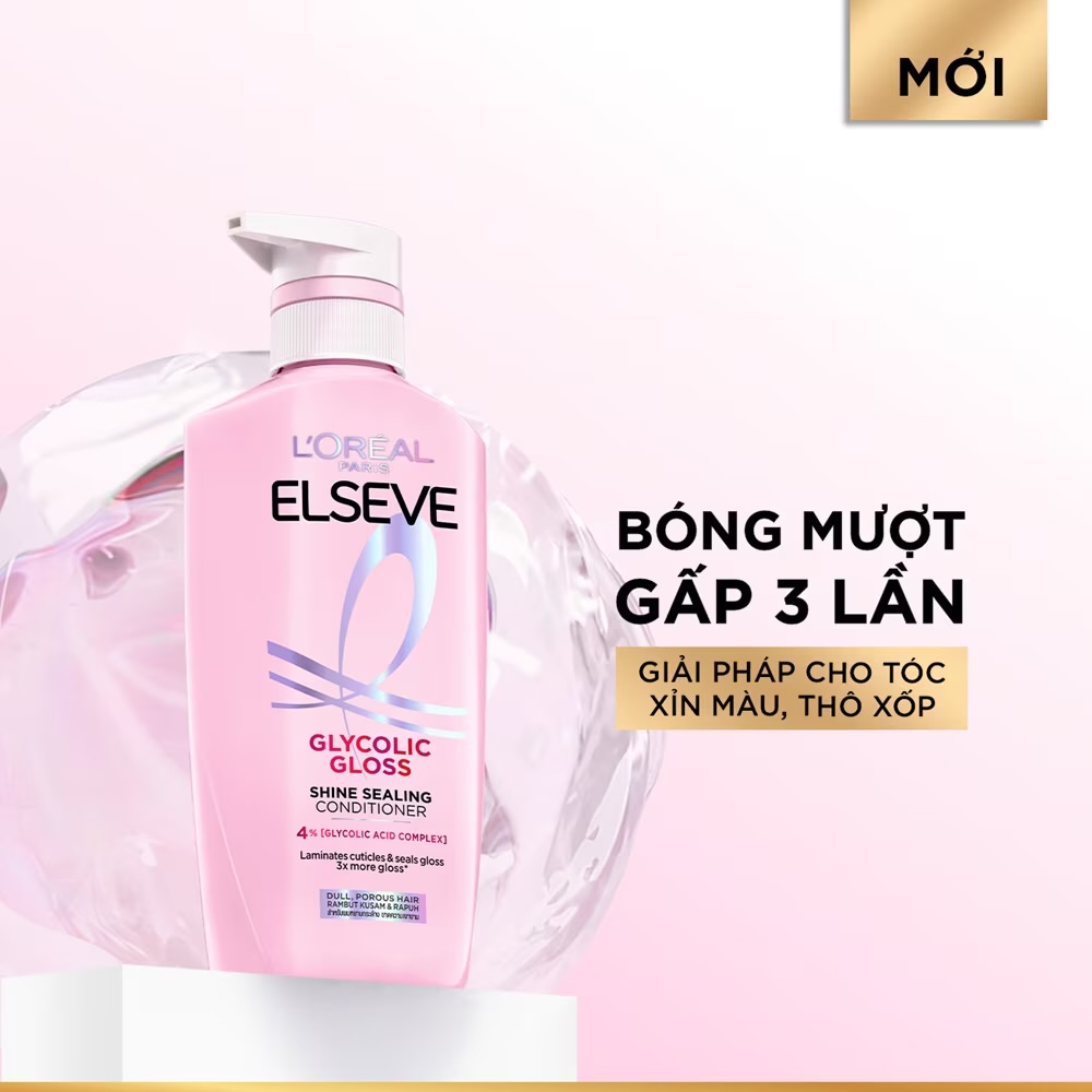 Dầu Xả L'Oreal Paris Elseve Glycolic Gloss Shine Sealing Conditioner 375ml - Vỏ Hồng