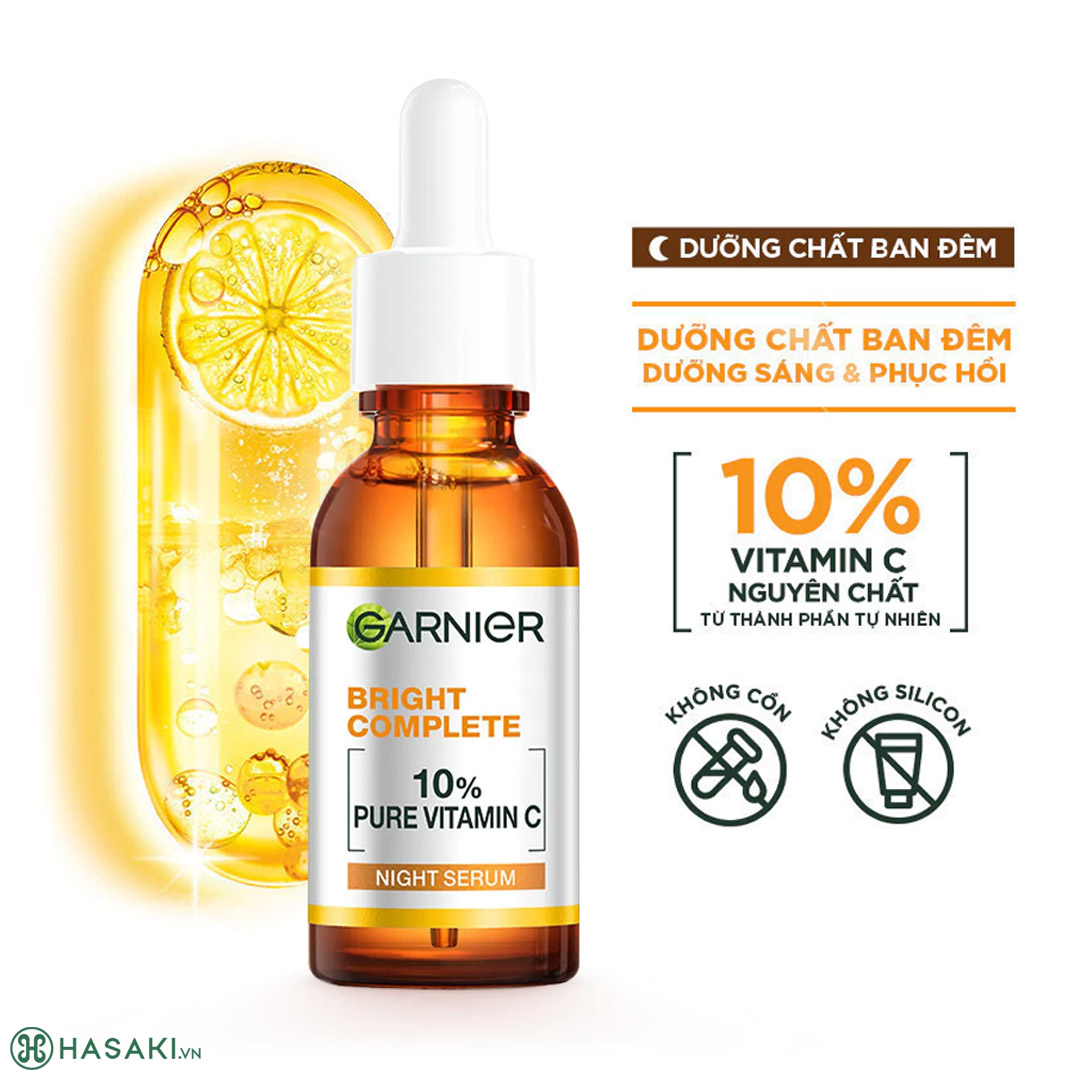 Serum Tinh chất dưỡng sáng da Garnier Skin Naturals Bright Complete 10x Vitamin C Booster Serum hỗ trợ dưỡng sáng mờ thâm (30ml)
