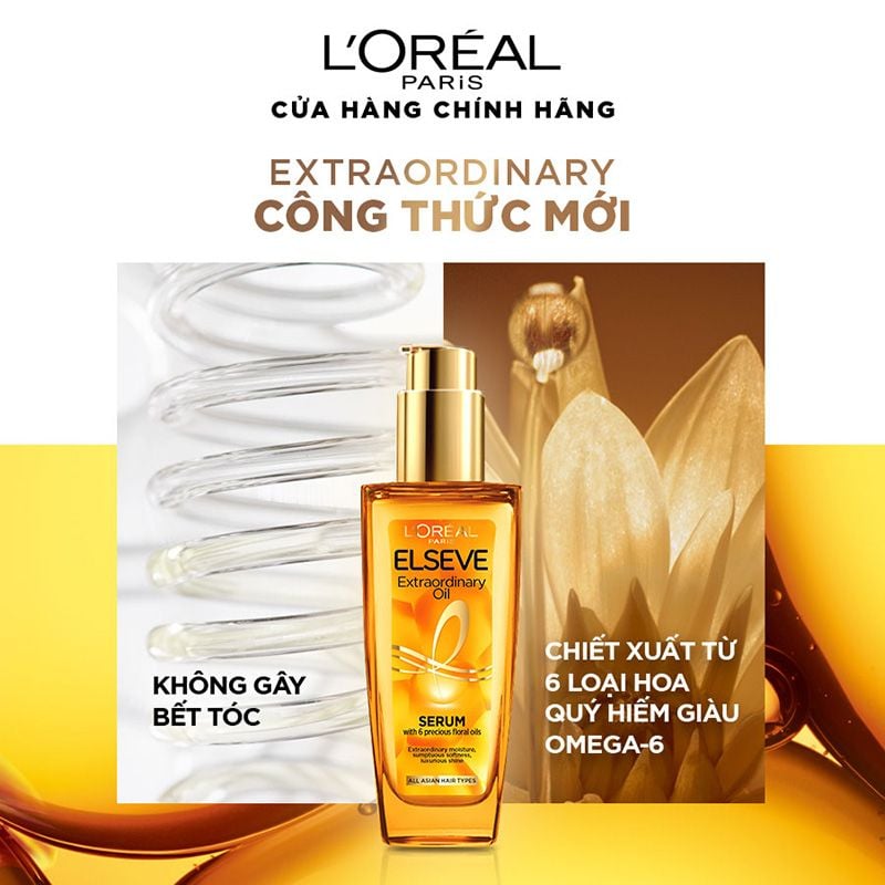 Dầu Dưỡng Tóc L'Oreal Elseve Extraordinary Oil Serum 100ml tinh dầu hoa tự nhiên ( chai màu vàng)