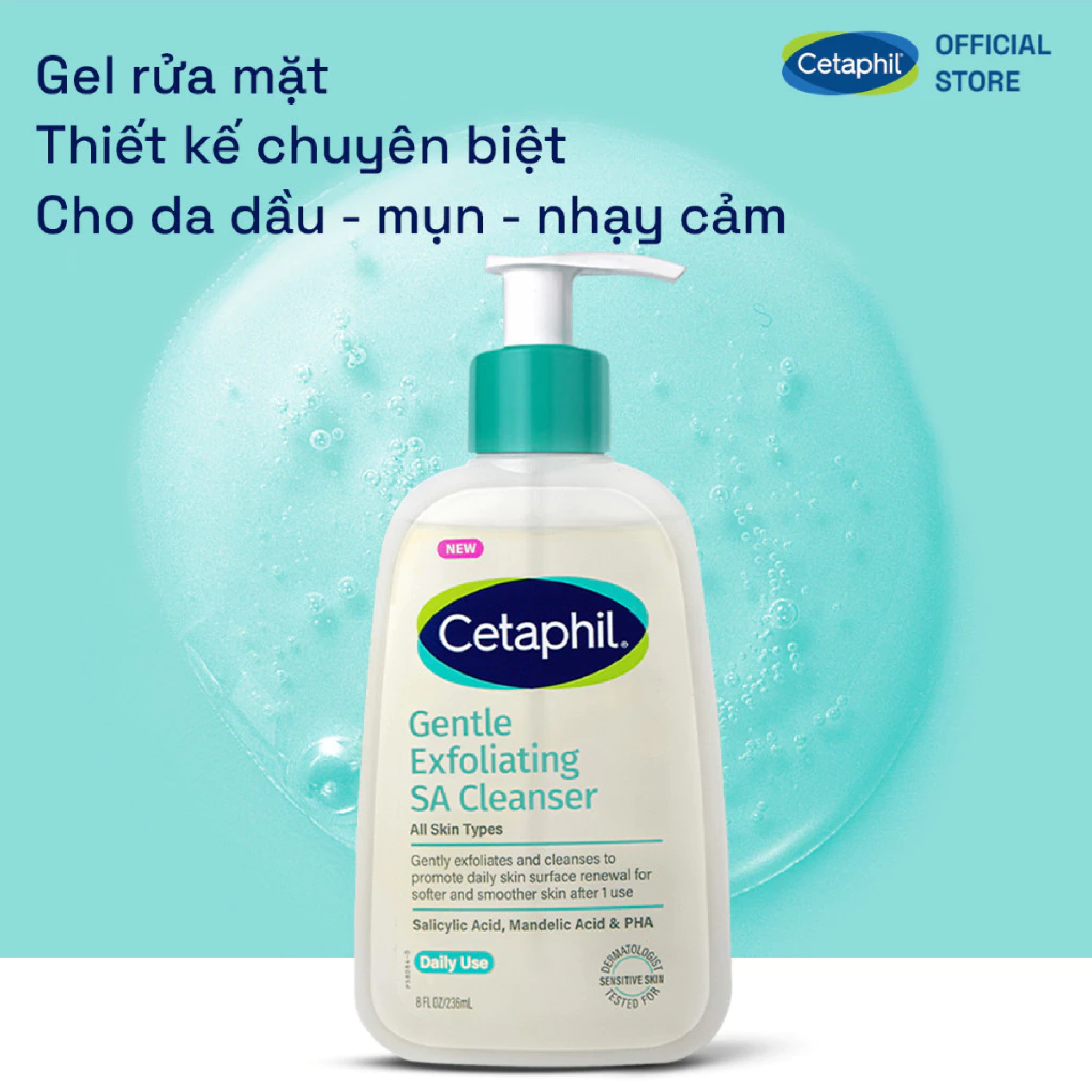 Gel Rửa Mặt Cetaphil Gentle Exfoliating SA 473ml (Da Dầu - Mụn - Nhạy Cảm)