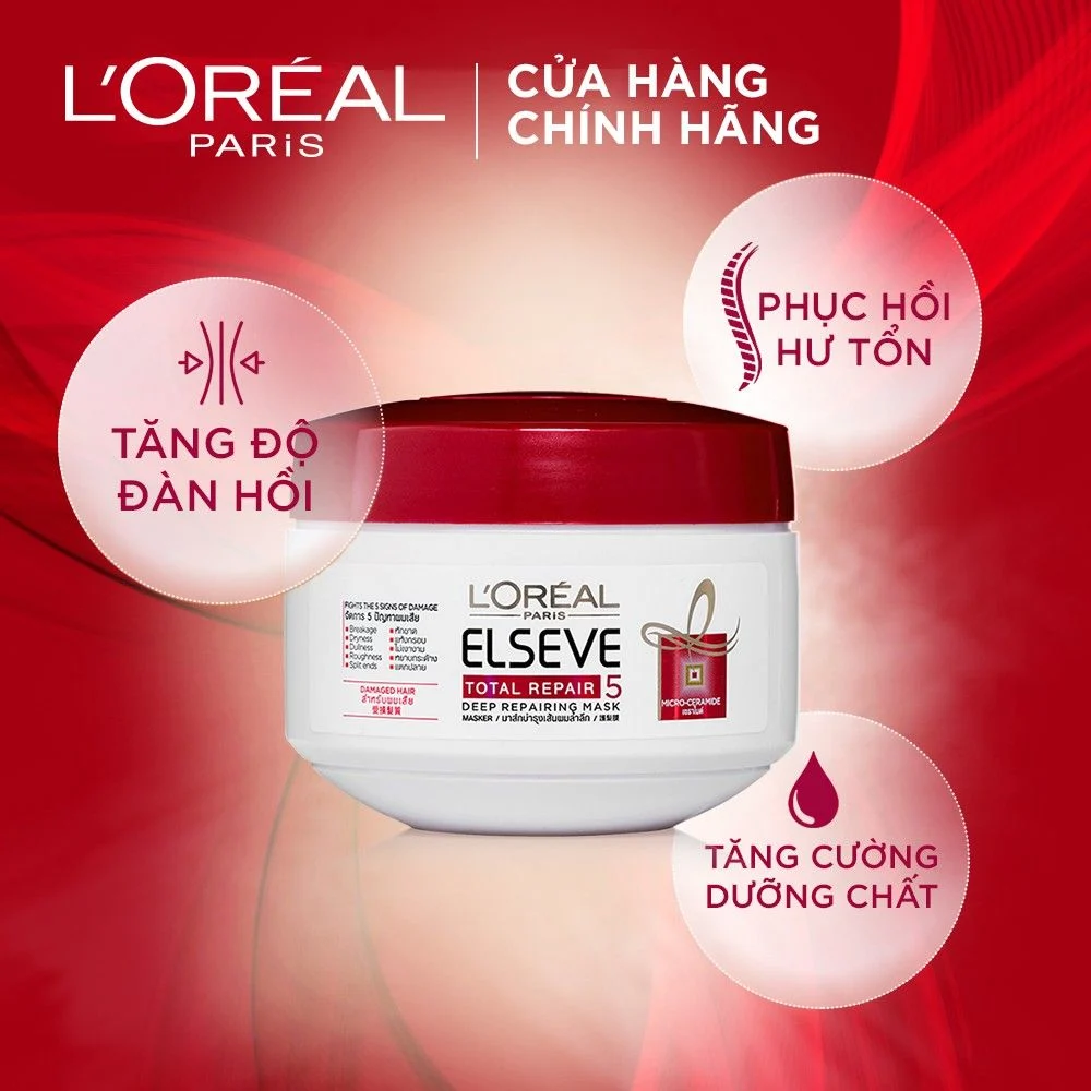 Kem Ủ Tóc Phục Hồi Hư Tổn L'Oreal Elseve Total Repair 5 Filler Repairing Mask # Nắp Đỏ