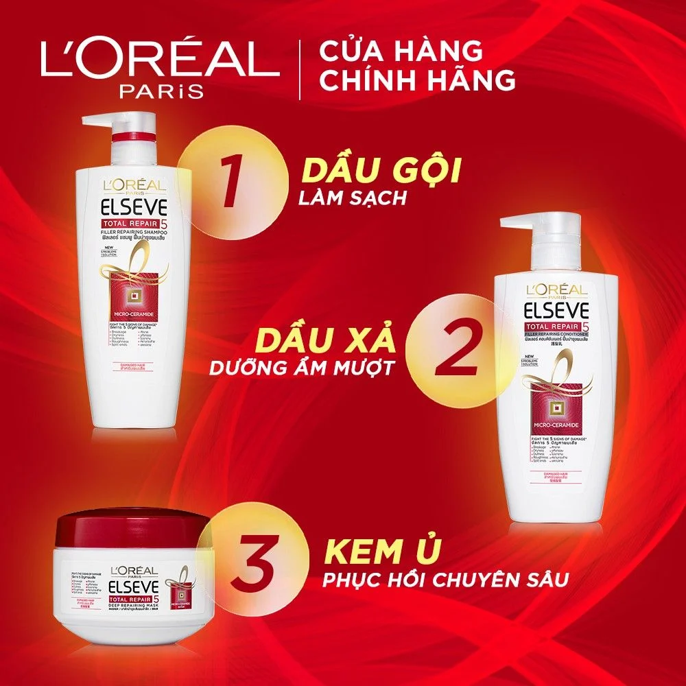 Kem Ủ Tóc Phục Hồi Hư Tổn L'Oreal Elseve Total Repair 5 Filler Repairing Mask # Nắp Đỏ