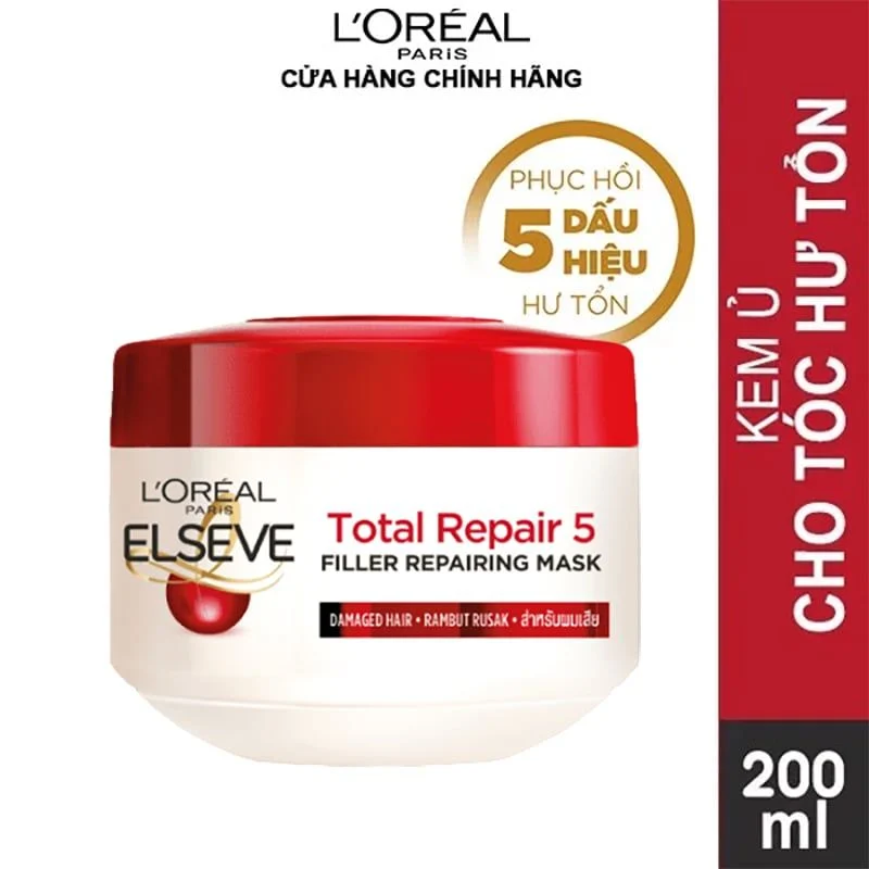 Kem Ủ Tóc Phục Hồi Hư Tổn L'Oreal Elseve Total Repair 5 Filler Repairing Mask # Nắp Đỏ