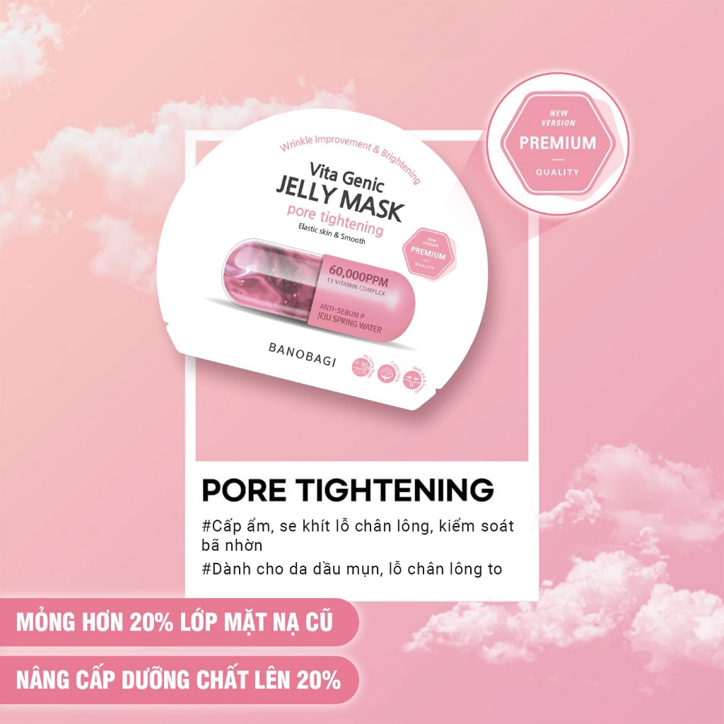 Mặt nạ Banobagi Vita Genic Jelly Mask Pore Tightening (hồng) se khít lỗ chân lông, da dầu, lỗ chân lông to, làn da xỉn màu và kém độ đàn hồi