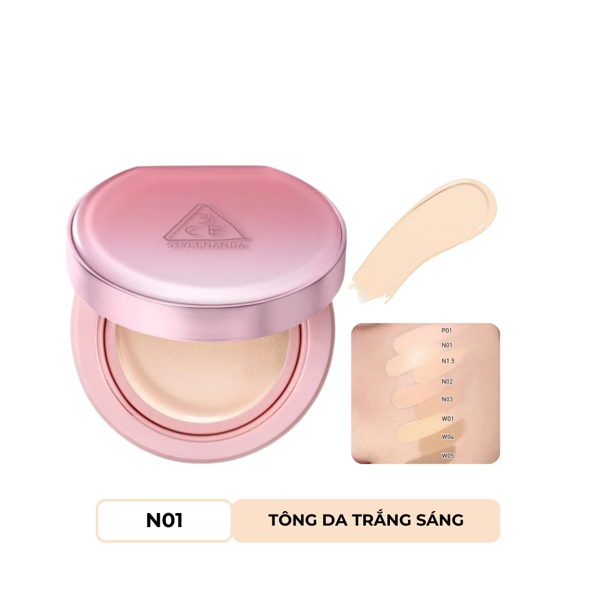 Phấn Nước giúp da sáng tự nhiên 3CE Fitting Mesh Cover Cushion 11g (KHÔNG KÈM LÕI REFILL) #N01- da trung tính sáng