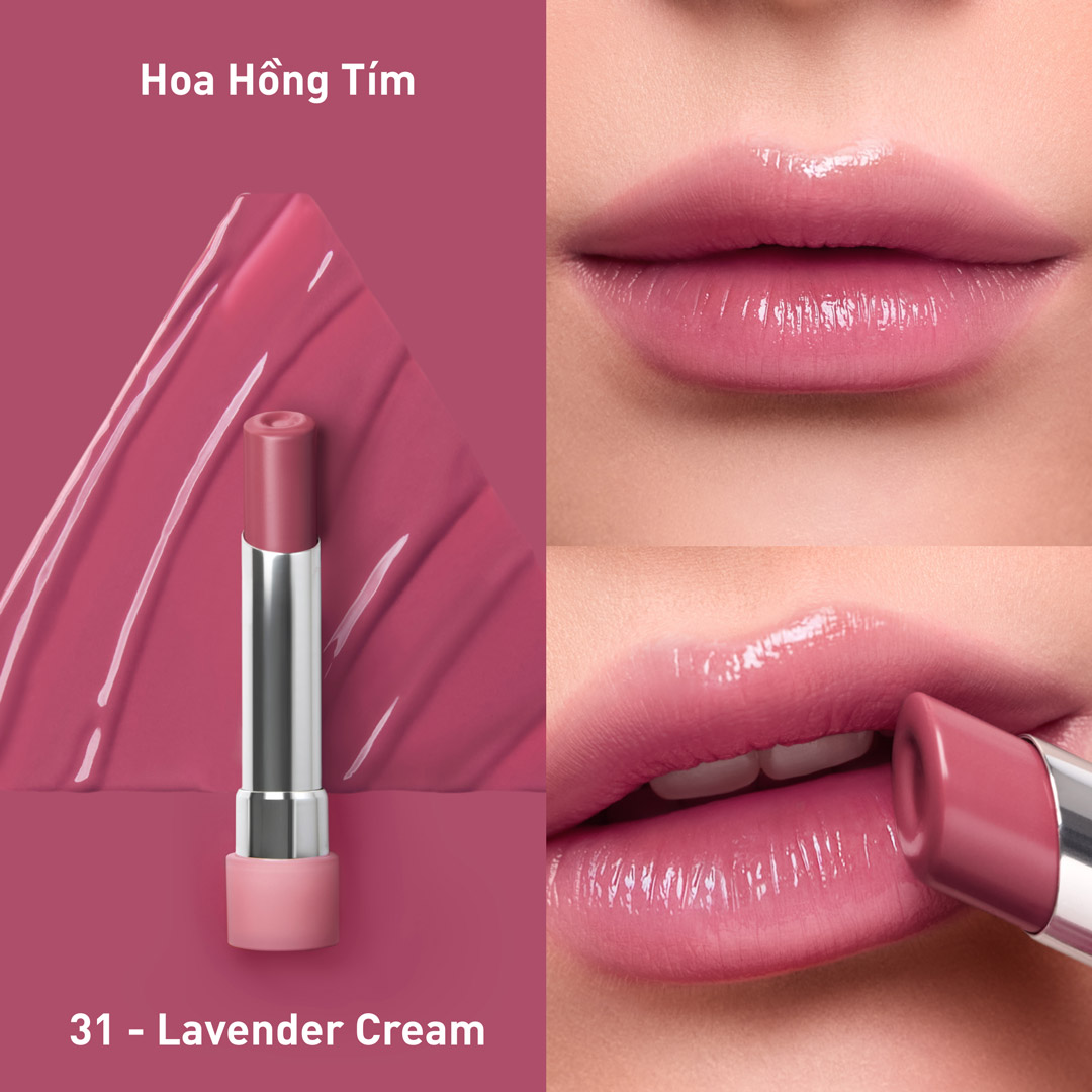 Son Dưỡng 3CE Glazy Lip Glow #31 Lavender cream - hoa hồng tím