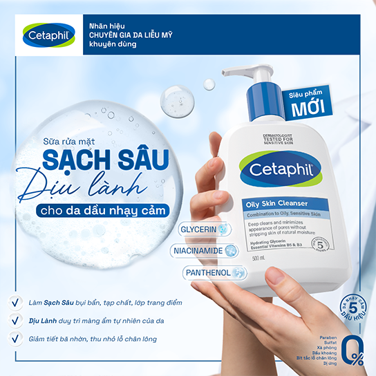 Sữa Rửa Mặt Cetaphil Oily Skin Cleanser 500ml (Da Dầu Nhạy Cảm)