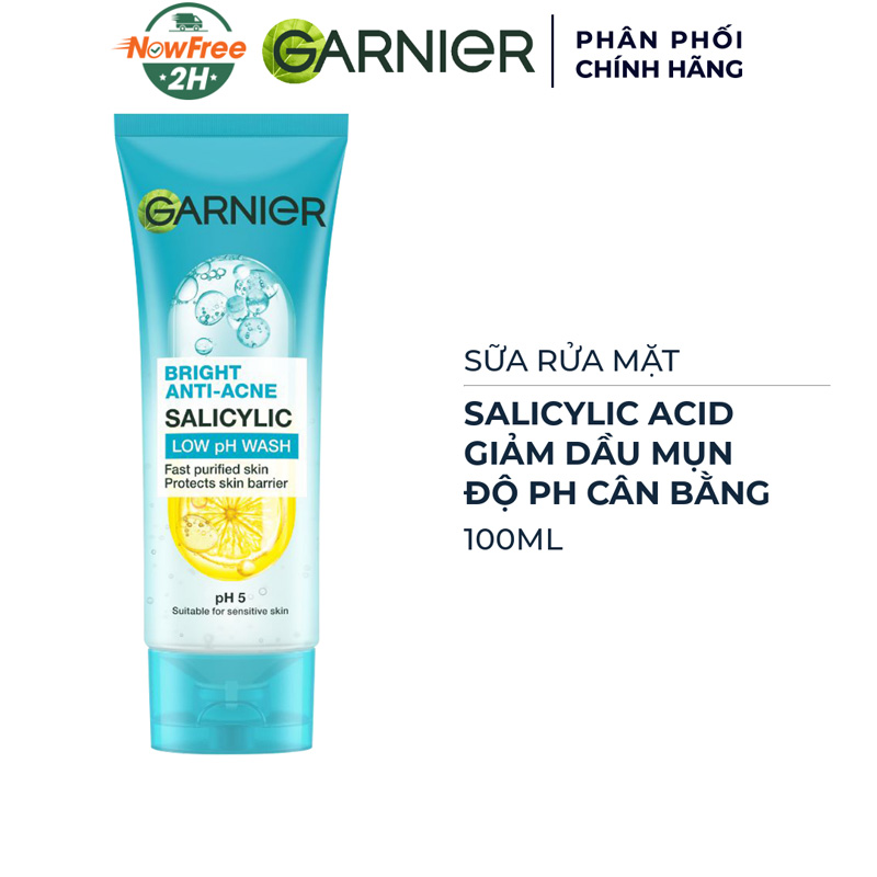 Sữa Rửa Mặt Garnier Bright Anti-Acne Salicylic Low pH Wash 100ml - Vỏ Xanh