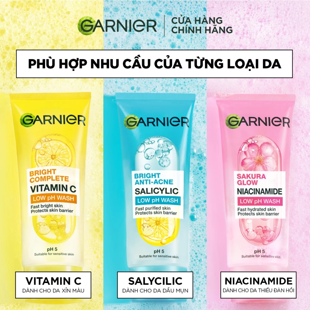 Sữa Rửa Mặt Garnier Bright Complete Vitamin C Low pH Wash 100ml - Vỏ Vàng