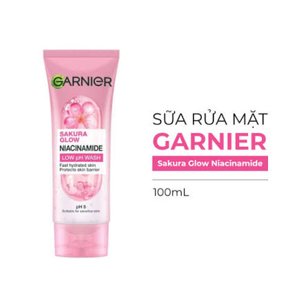 Sữa Rửa Mặt Garnier Sakura Glow Niacinamide Low pH Wash 100ml - Vỏ Hồng