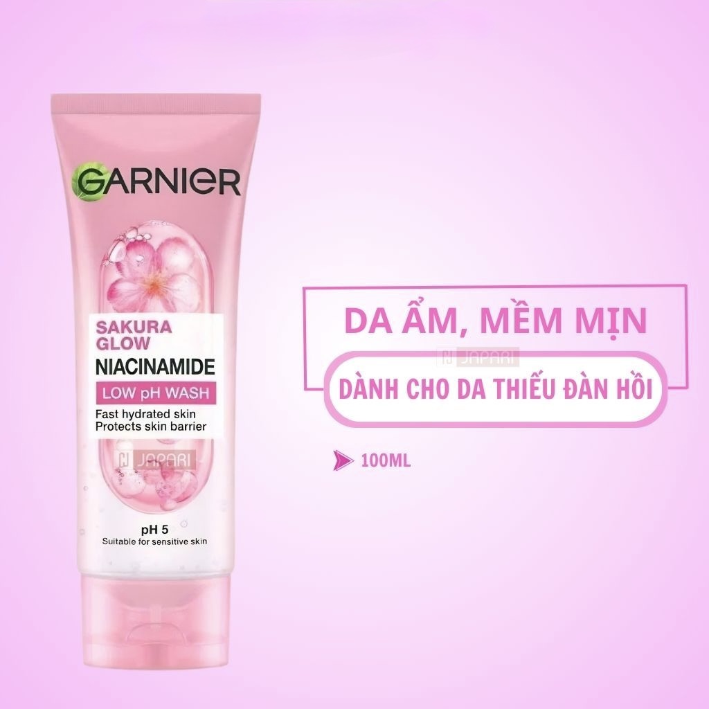 Sữa Rửa Mặt Garnier Sakura Glow Niacinamide Low pH Wash 100ml - Vỏ Hồng