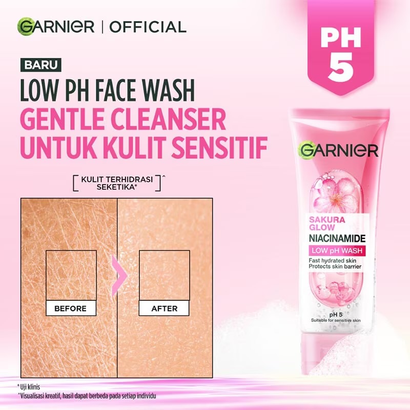 Sữa Rửa Mặt Garnier Sakura Glow Niacinamide Low pH Wash 100ml - Vỏ Hồng